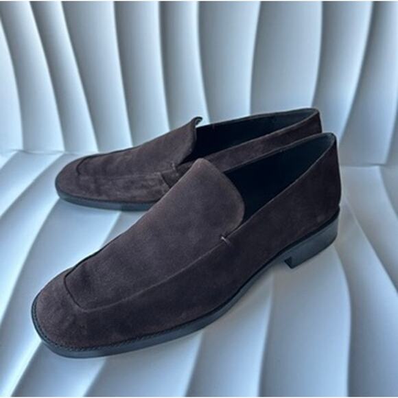 Massimo Dutti Square toe split suede loafers chocolate brown - Picture 3 of 5